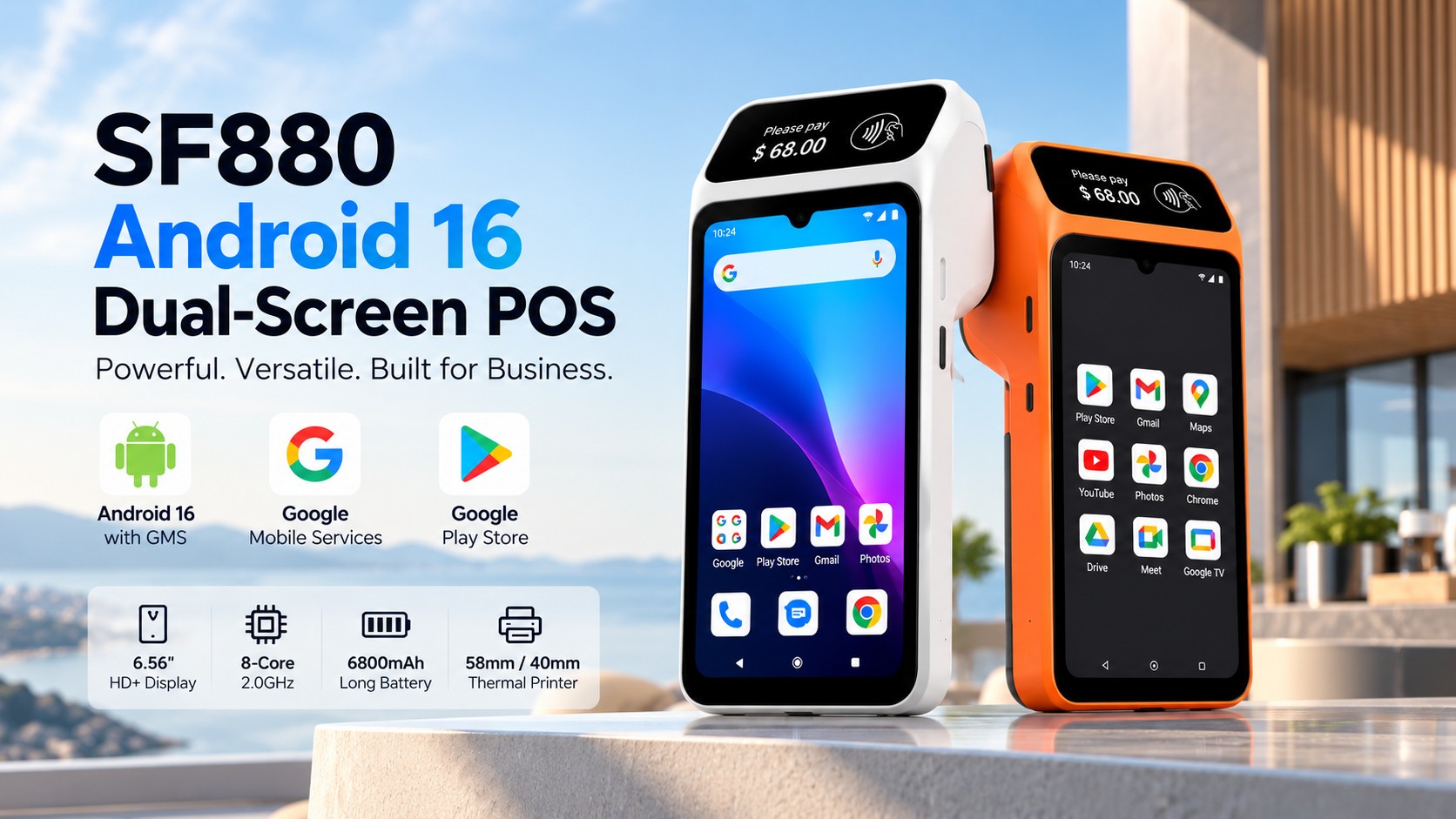 Portable Android 16 dual screen pos